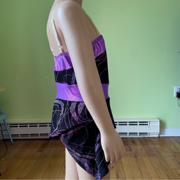 LEOS DANCEWEAR PURPLE BLACK GLITTER DANCE GYMNASTICS TANK TOP COSTUME SZ MEDIUM - Picture 4 of 8